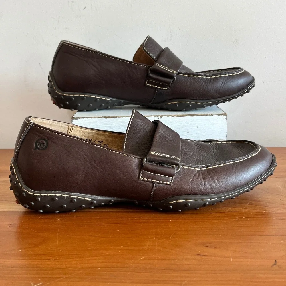 Born Mens Dark Brown‎ Leather Driving Loafers Moc Toe M4148 Size 8.5 / 42